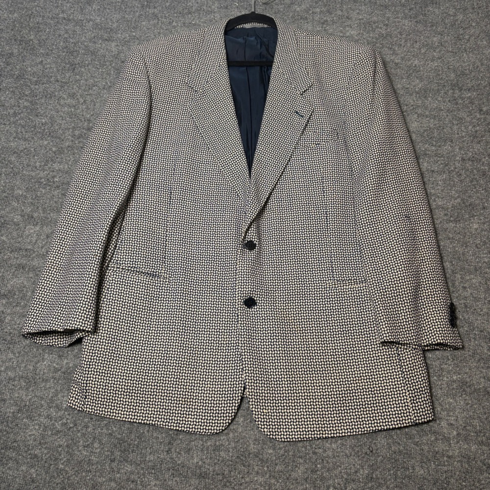 Luigi Botto Mens Virgin Wool Blend Blazer Navy Cream Micro Pattern‎ Italy 42 L